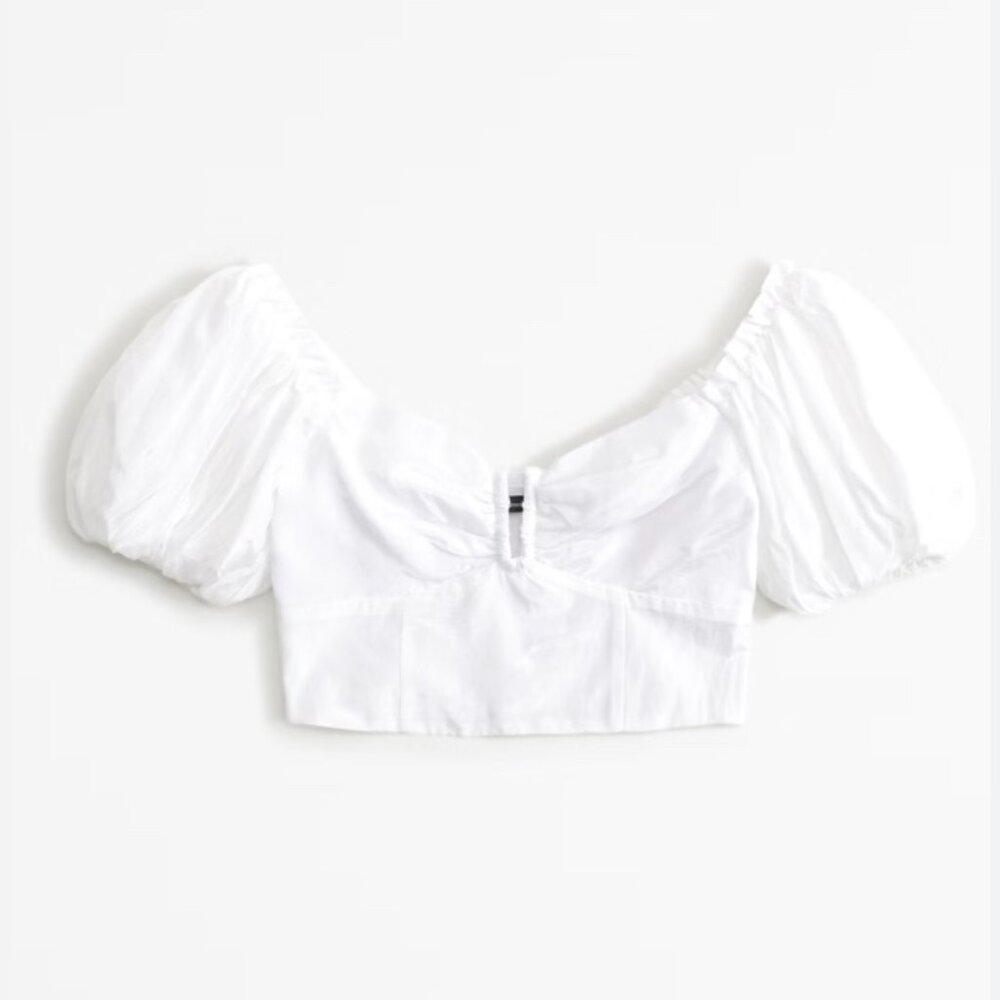 Abercrombie White Drama Puff Sleeve Sweetheart Top